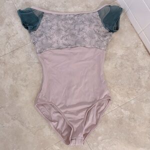 CHACOTT leotard in size M. Pale pink and dusty green mesh. Bust lining